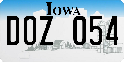 IA license plate DOZ054