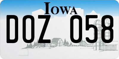 IA license plate DOZ058
