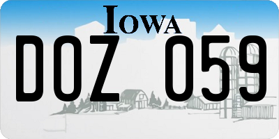IA license plate DOZ059