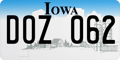 IA license plate DOZ062