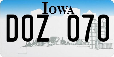 IA license plate DOZ070