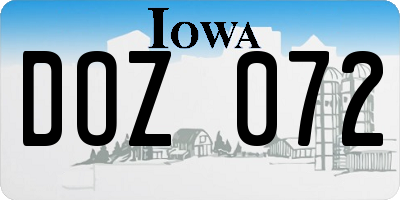IA license plate DOZ072