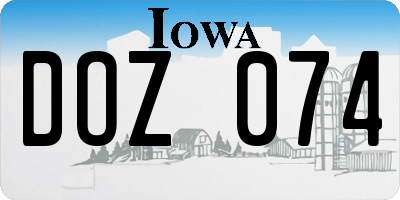 IA license plate DOZ074
