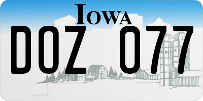 IA license plate DOZ077