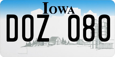 IA license plate DOZ080