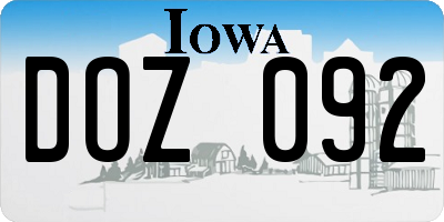 IA license plate DOZ092