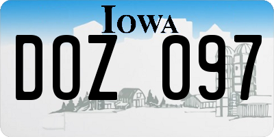 IA license plate DOZ097