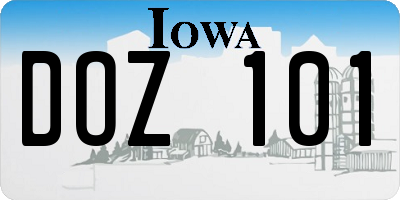 IA license plate DOZ101
