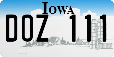 IA license plate DOZ111