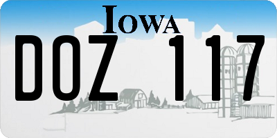 IA license plate DOZ117