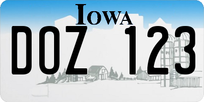 IA license plate DOZ123