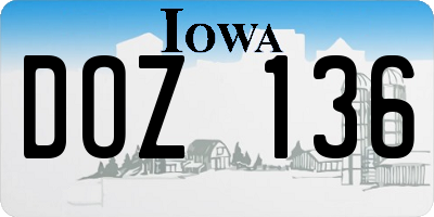 IA license plate DOZ136