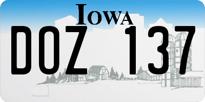 IA license plate DOZ137