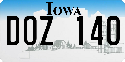 IA license plate DOZ140