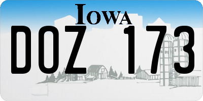 IA license plate DOZ173
