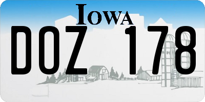 IA license plate DOZ178