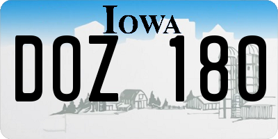 IA license plate DOZ180
