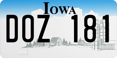 IA license plate DOZ181