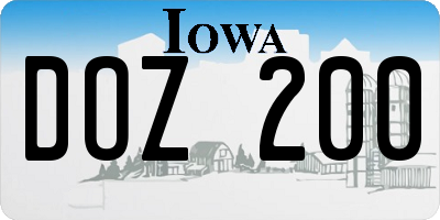 IA license plate DOZ200