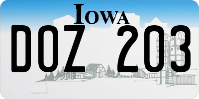 IA license plate DOZ203