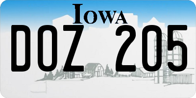 IA license plate DOZ205