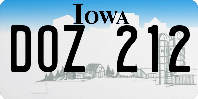 IA license plate DOZ212
