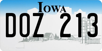 IA license plate DOZ213