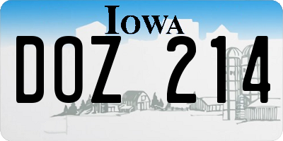 IA license plate DOZ214
