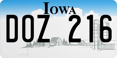 IA license plate DOZ216
