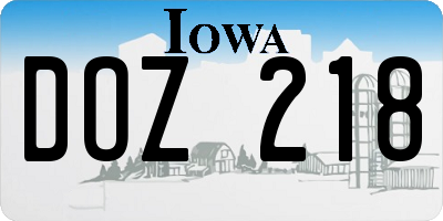 IA license plate DOZ218