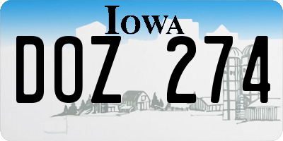 IA license plate DOZ274