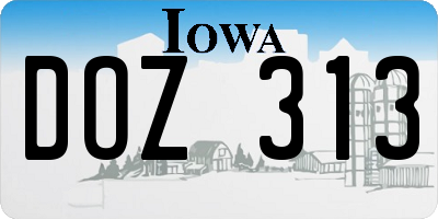 IA license plate DOZ313