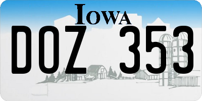 IA license plate DOZ353