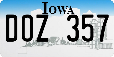 IA license plate DOZ357