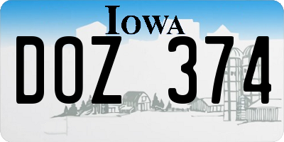 IA license plate DOZ374