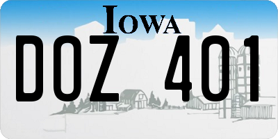 IA license plate DOZ401