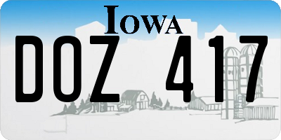 IA license plate DOZ417