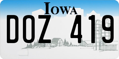 IA license plate DOZ419