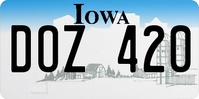 IA license plate DOZ420