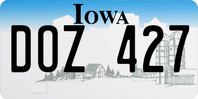 IA license plate DOZ427