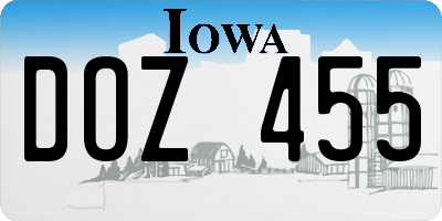 IA license plate DOZ455