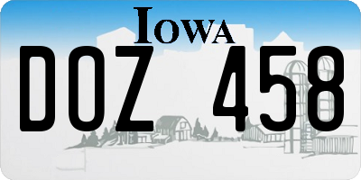 IA license plate DOZ458