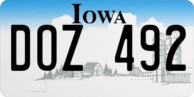 IA license plate DOZ492