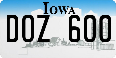 IA license plate DOZ600