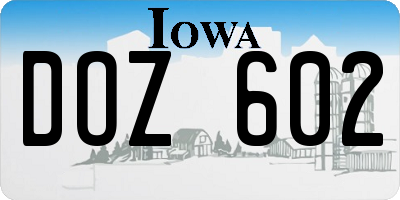 IA license plate DOZ602