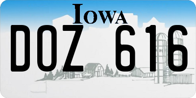 IA license plate DOZ616
