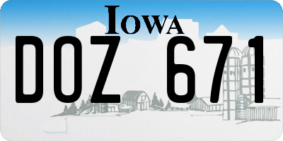 IA license plate DOZ671
