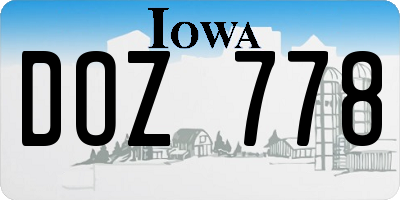 IA license plate DOZ778