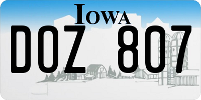 IA license plate DOZ807