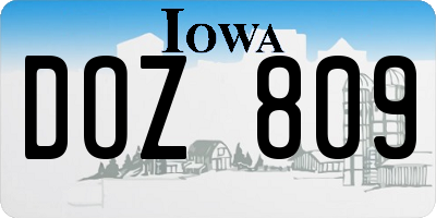 IA license plate DOZ809